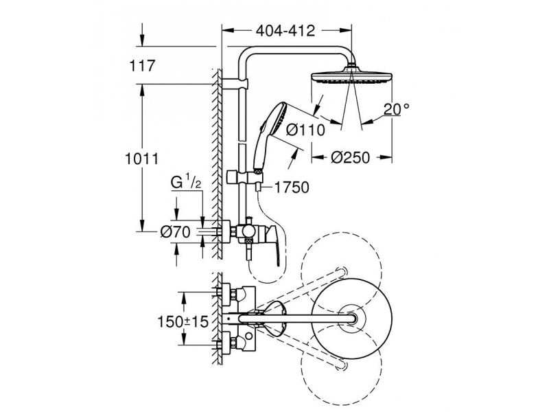 GROHE Душ комплект с едноръкохватков смесител TEMPESTA SYSTEM 250 26673001