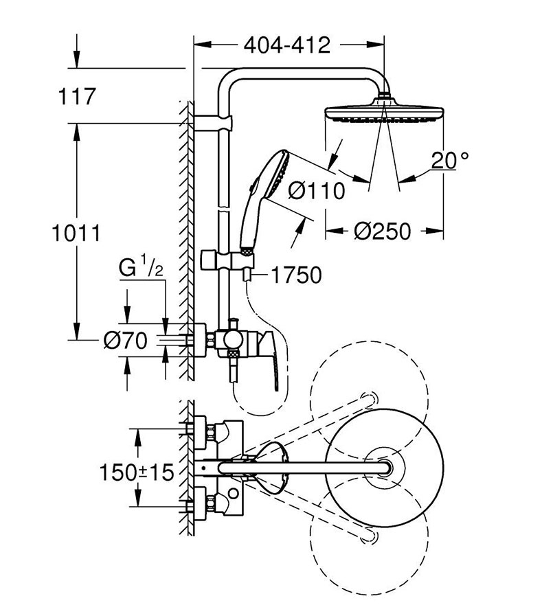 GROHE Душ комплект с едноръкохватков смесител TEMPESTA SYSTEM 250 26673001