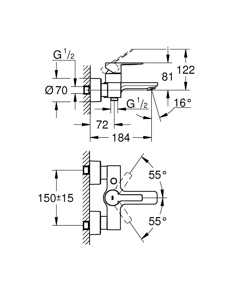 GROHE Смесител за вана 1/2" едноръкохватков LINEARE 33849001
