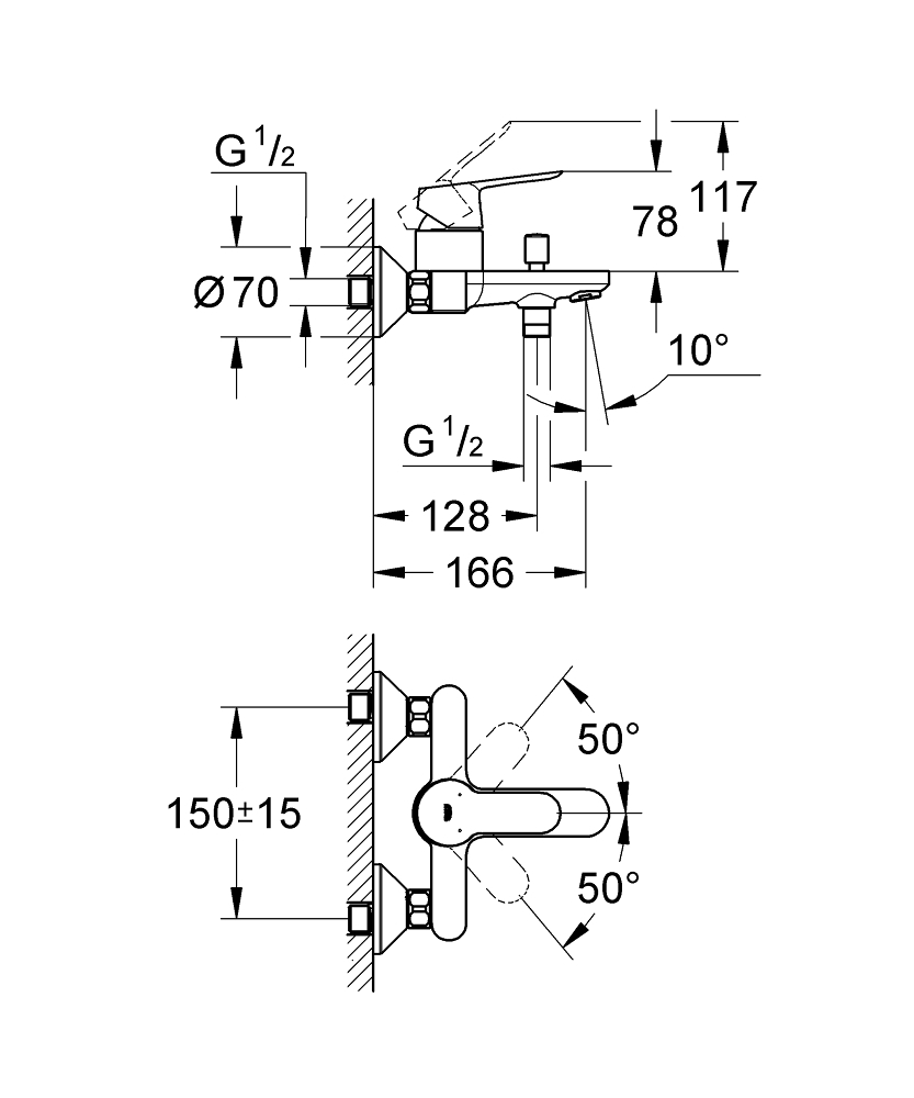 GROHE Смесител за вана 1/2", едноръкохватков BAUEDGE 23334000