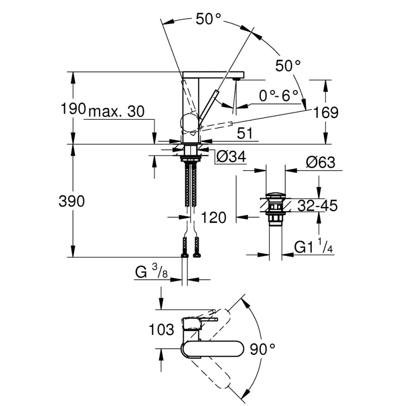 GROHE Смесител за умивалник с клик сифон S-размер GROHE PLUS 23872003
