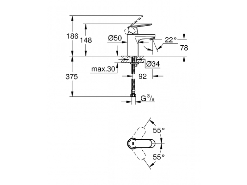 GROHE Смесител за умивалник EUROSMART COSMOPOLITAN 32824000