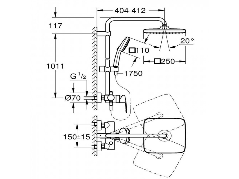 GROHE Душ комплект с едноръкохватков смесител TEMPESTA SYSTEM 250 CUBE 26692001
