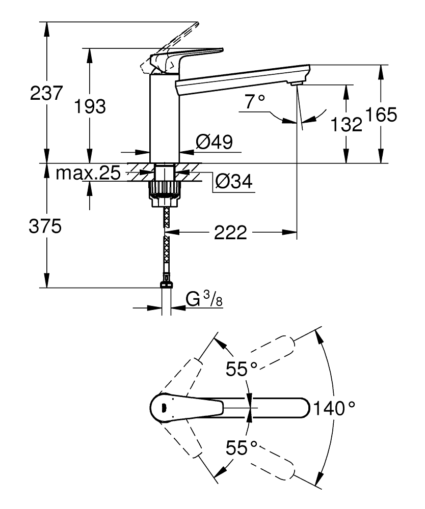 GROHE Кухненски смесител със среден чучур GROHE ZERO без никел и олово BAUEDGE 31693000