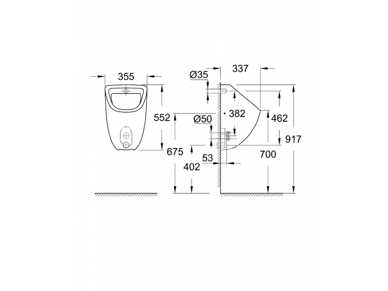 GROHE Писоар с покрит вход BAU CERAMIC 39438000