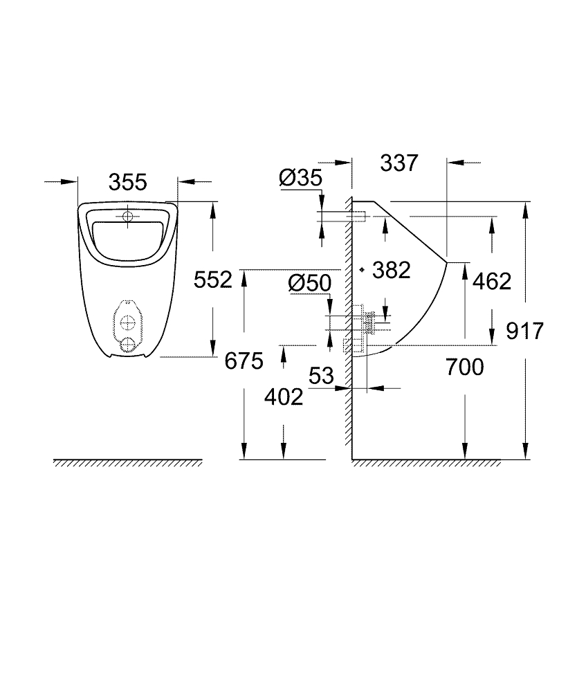 GROHE Писоар с покрит вход BAU CERAMIC 39438000