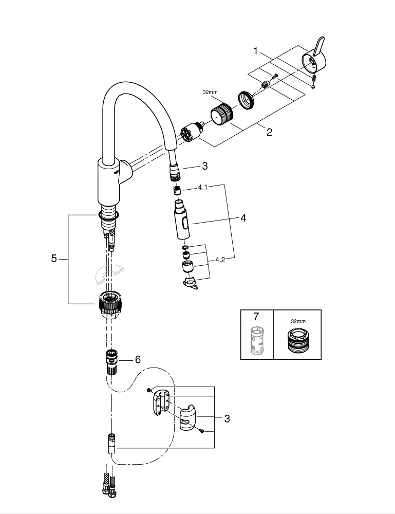 GROHE Кухненски смесител с издърпващ се чучур (висок) EUROSMART COSMOPOLITAN 31481001