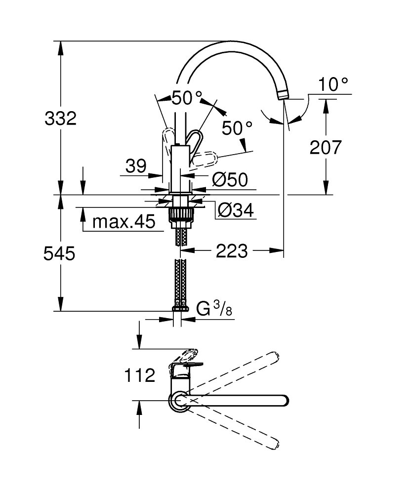 GROHE Кухненски смесител с висок чучур GROHE ZERO без никел и олово BAUFLOW 31538001
