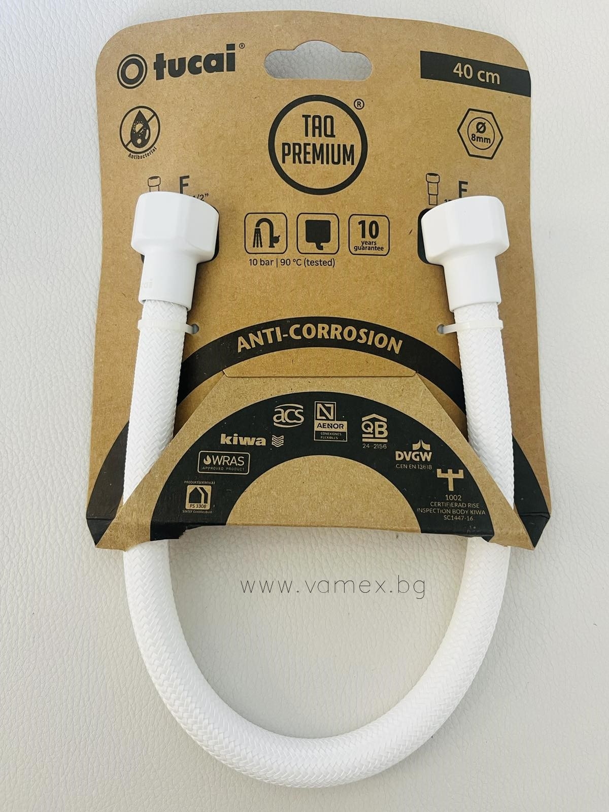 Мека връзка TAQ PREMIUM WHITE Ж/Ж1/2X1/2 цвят бял с две гайки бял мат 400мм. ф8 209972