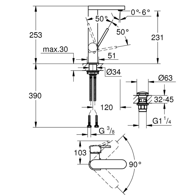 GROHE Смесител за умивалник с клик сифон L-размер GROHE PLUS 23873003 